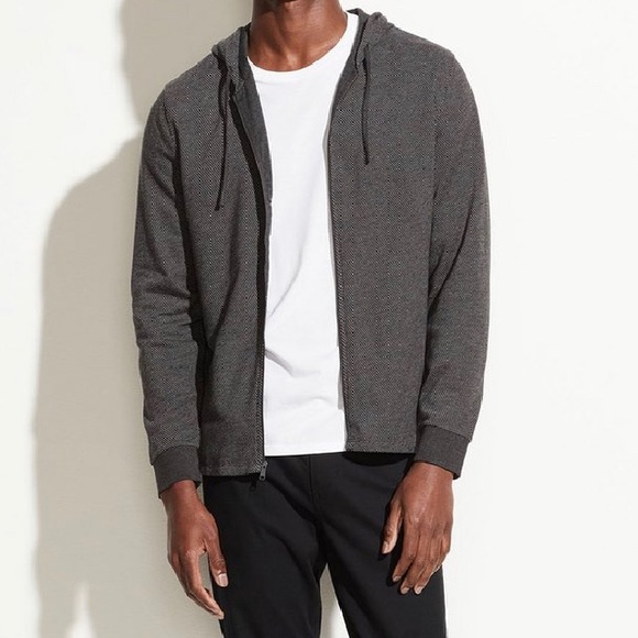 Vince Birdseye Zip-Up Hoodie in charcoal gray. Size: medium - Picture 1 of 6